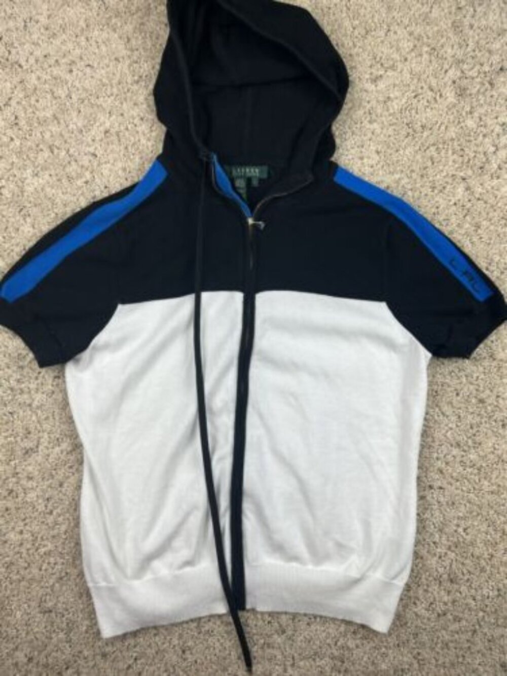 Lauren Ralph Lauren Women’s Blue Black White Hooded Jacket Full Zip LARGE